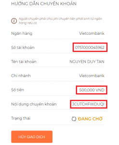 Hướng dẫn chuyển khoản mua VNT trên Fiahub