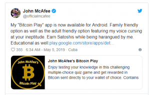 John McAfee công cụ để khởi chạy Bitcoin