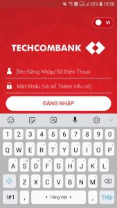 Giao diện đăng nhập App Techcombank