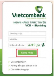 Giao diện đăng nhập Internet Banking của Vietcombank