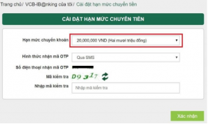 HƯỚNG DẪN NÂNG HẠN MỨC CHUYỂN TIỀN VIETCOMBANK