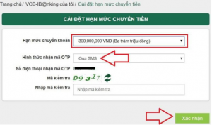 HƯỚNG DẪN NÂNG HẠN MỨC CHUYỂN TIỀN VIETCOMBANK