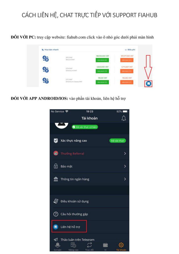 Cách liên hệ với sàn Fiahub để được hỗ trợ