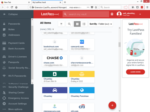 Giao diện tiện ích LastPass