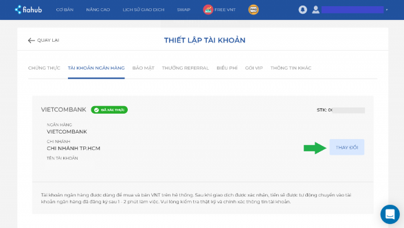 Cách cập nhật tài khoản ngân hàng trên sàn fiahub