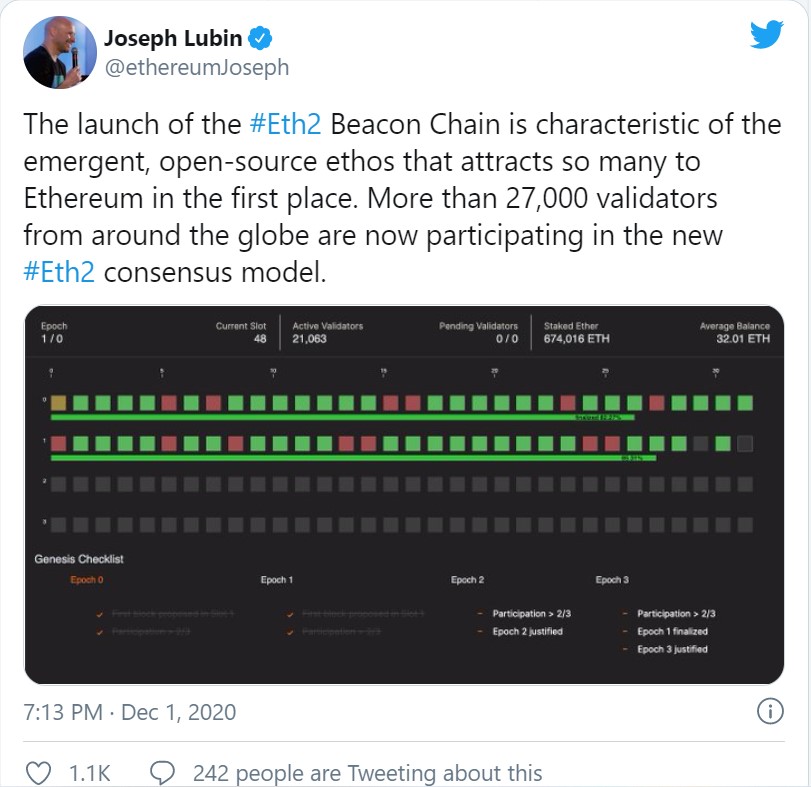 Joseph Lubin cũng chúc mừng Ethereum 2.0