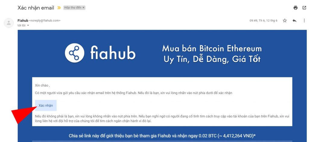 Xác nhận mail tạo tài khoản của Fiahub