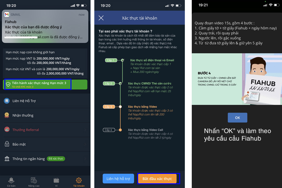 thực hiện các bước xác thực bằng video cấp 3 