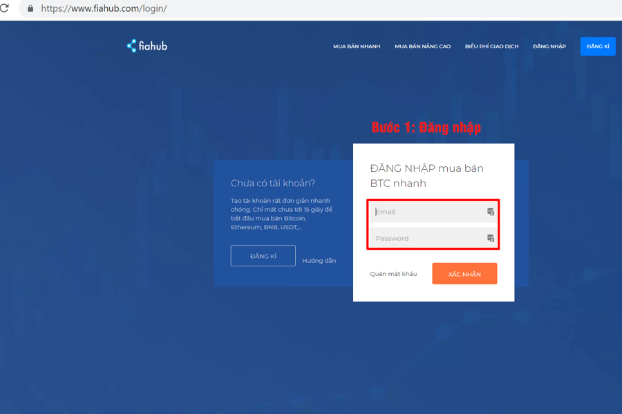 Trang giao diện đăng nhập tài khoản trên fiahub