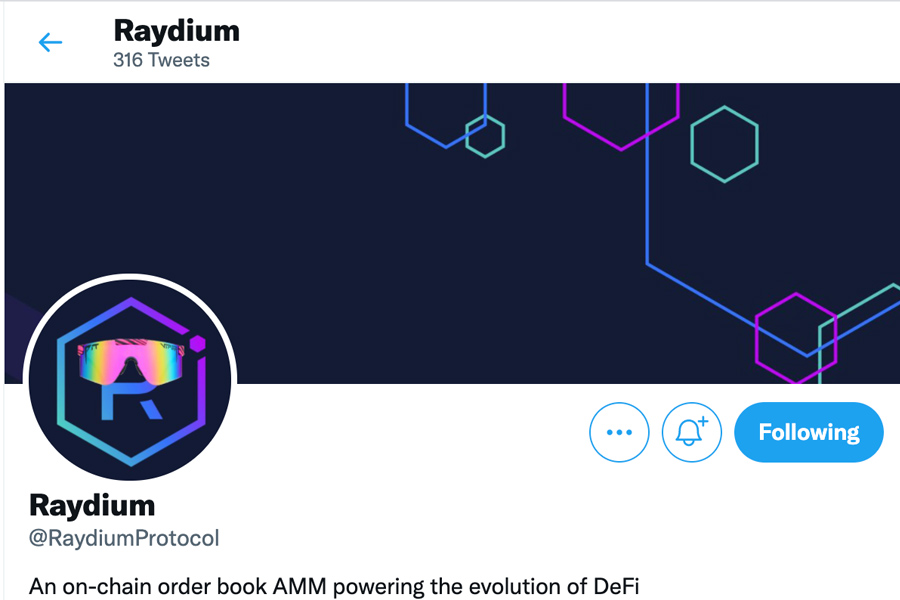 Tweeter của dự án Raydium 