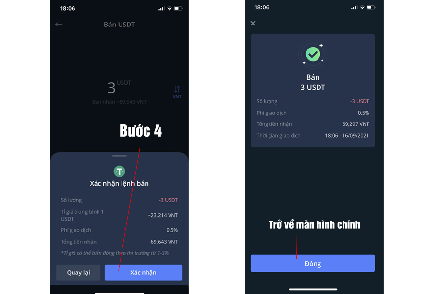 Bước 4 bán nhanh coin trên Fiahub app