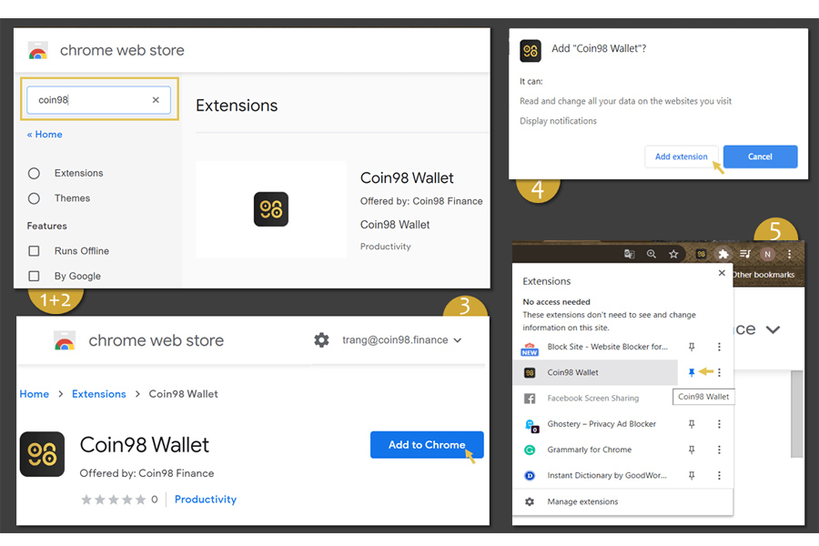 hướng dẫn Cài đặt Coin98 trên chrome