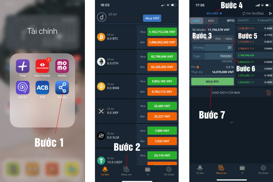 các bước đặt lệnh mua bán nâng cao trên Fiahub app