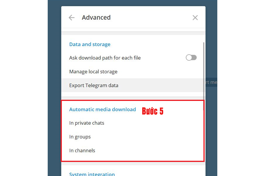 các bước tắt tính năng tự lưu trên Telegram
