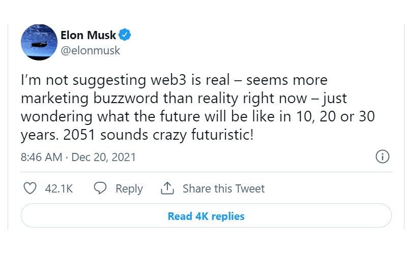 elon đăng twitter noi về web 3.0