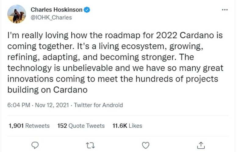 bài post của Charles Hoskinson về ADA 2022