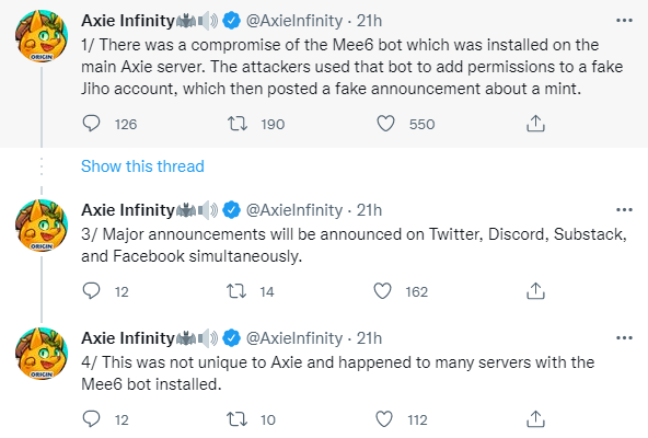 Thông báo từ Axie Infinity về vụ hack