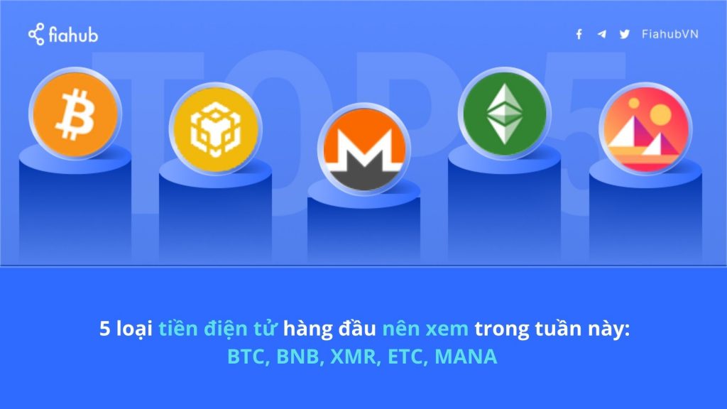 5 loại tiền điện tử hàng đầu nên xem trong tuần này: BTC, BNB, XMR, ETC, MANA