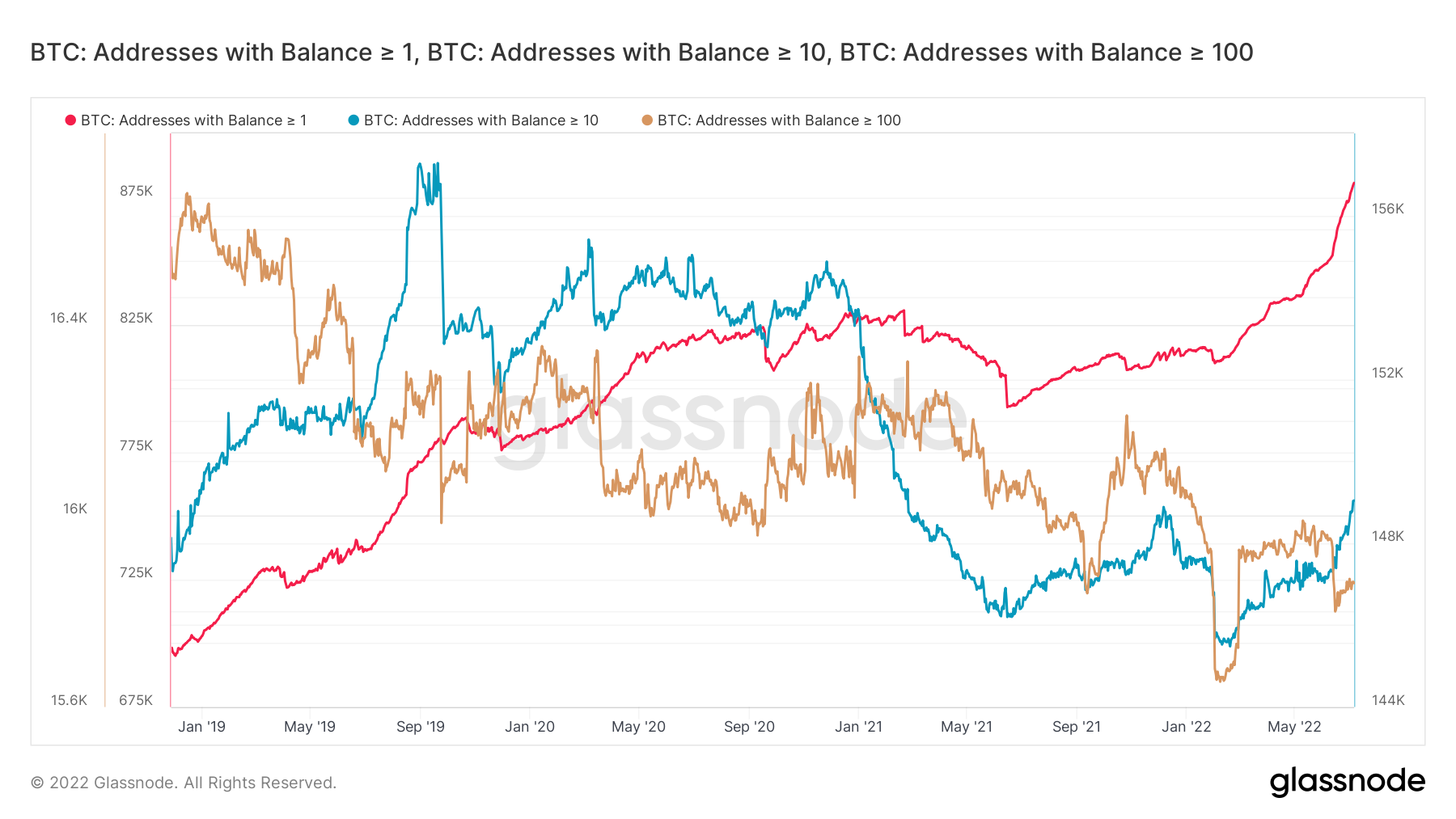 Số lượng ví sở hữu một lượng trung bình BTC