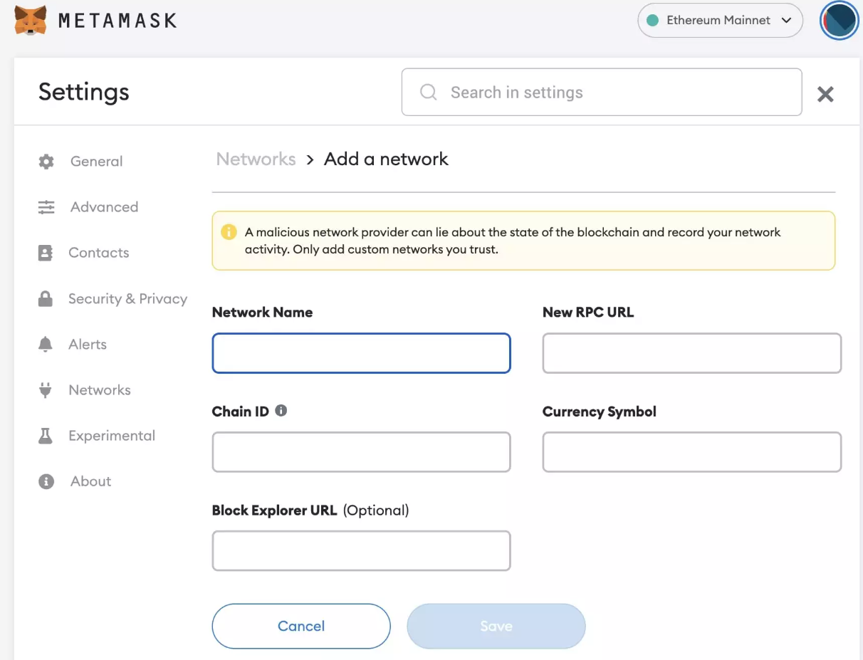 Thêm Ethereum PoW trên ví MetaMask