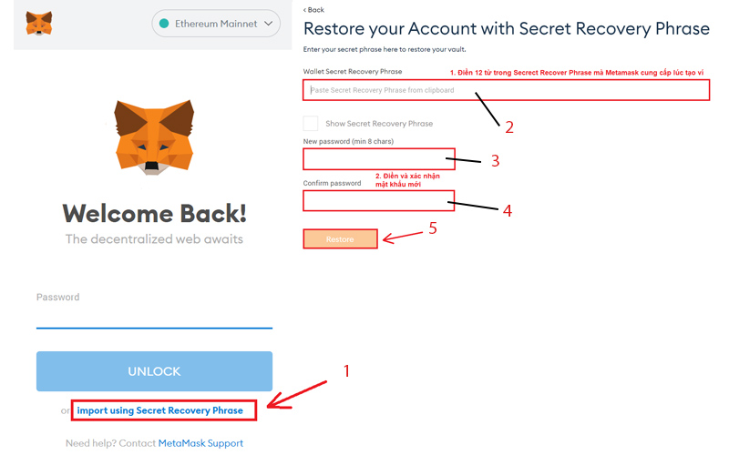khôi phục tài khoản metamask