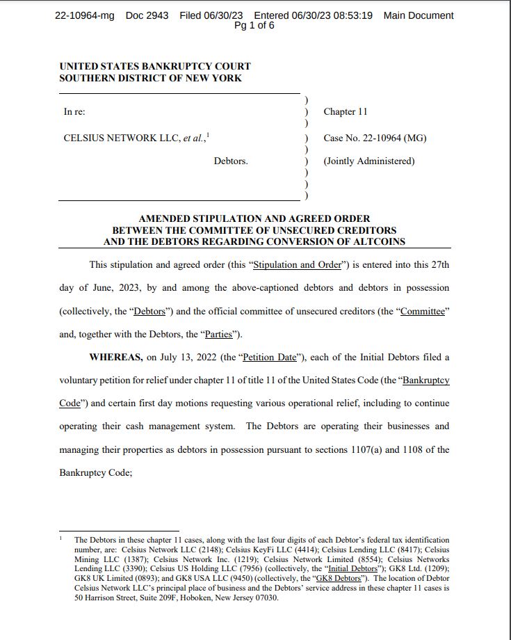 Lệnh tòa đã phê duyệt liên quan đến việc chuyển đổi các Altcoin (ảnh chụp màn hình). Nguồn: Cases.stretto.com