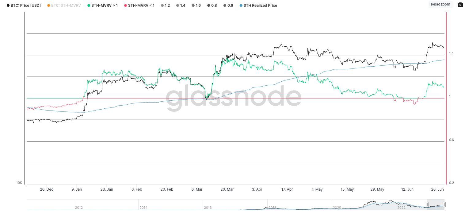 Dữ liệu về người nắm giữ ngắn hạn Bitcoin (STH). Nguồn: Glassnode