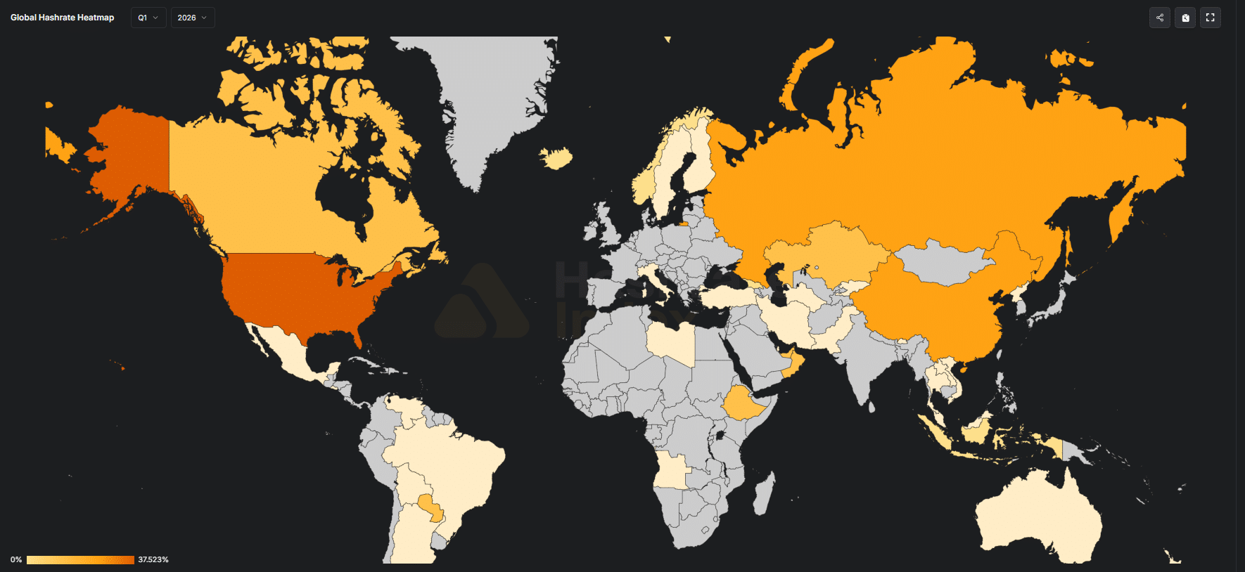 Biểu đồ Bitcoin hashrate toàn cầu